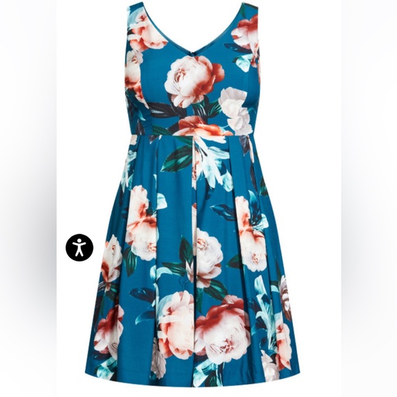 NWT City Chic Fit & Flare Teal Sandra floral dress 18W - Picture 4 of 8